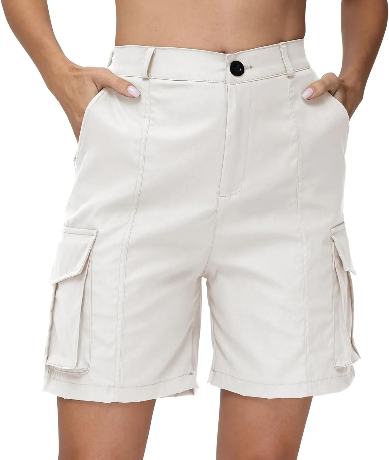 Summer Bermuda Cargo Shorts Women Knee Length Hiking Shorts 6 Pockets Casual High Waisted Camping Travel Shorts 2024