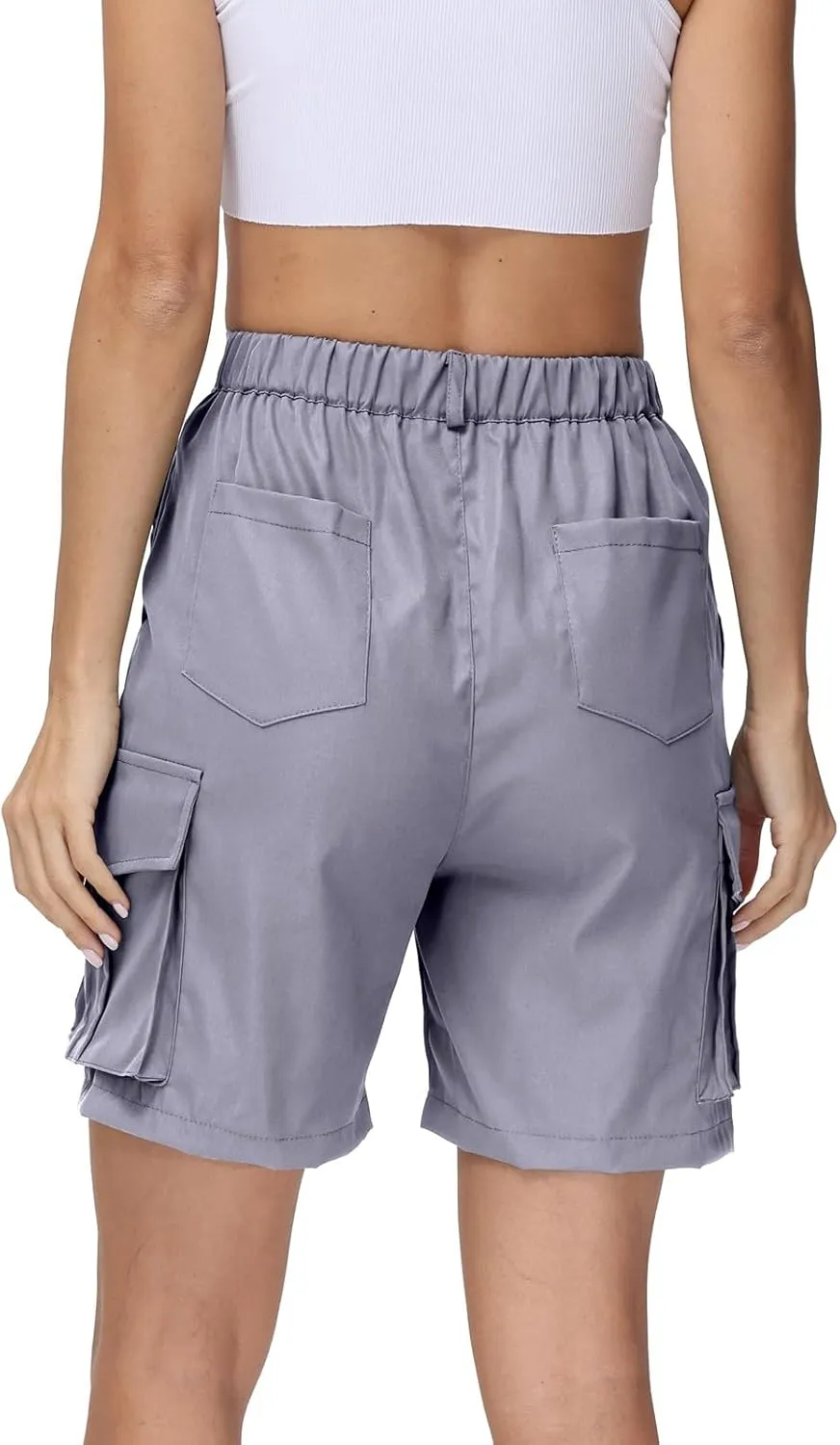 Summer Bermuda Cargo Shorts Women Knee Length Hiking Shorts 6 Pockets Casual High Waisted Camping Travel Shorts 2024