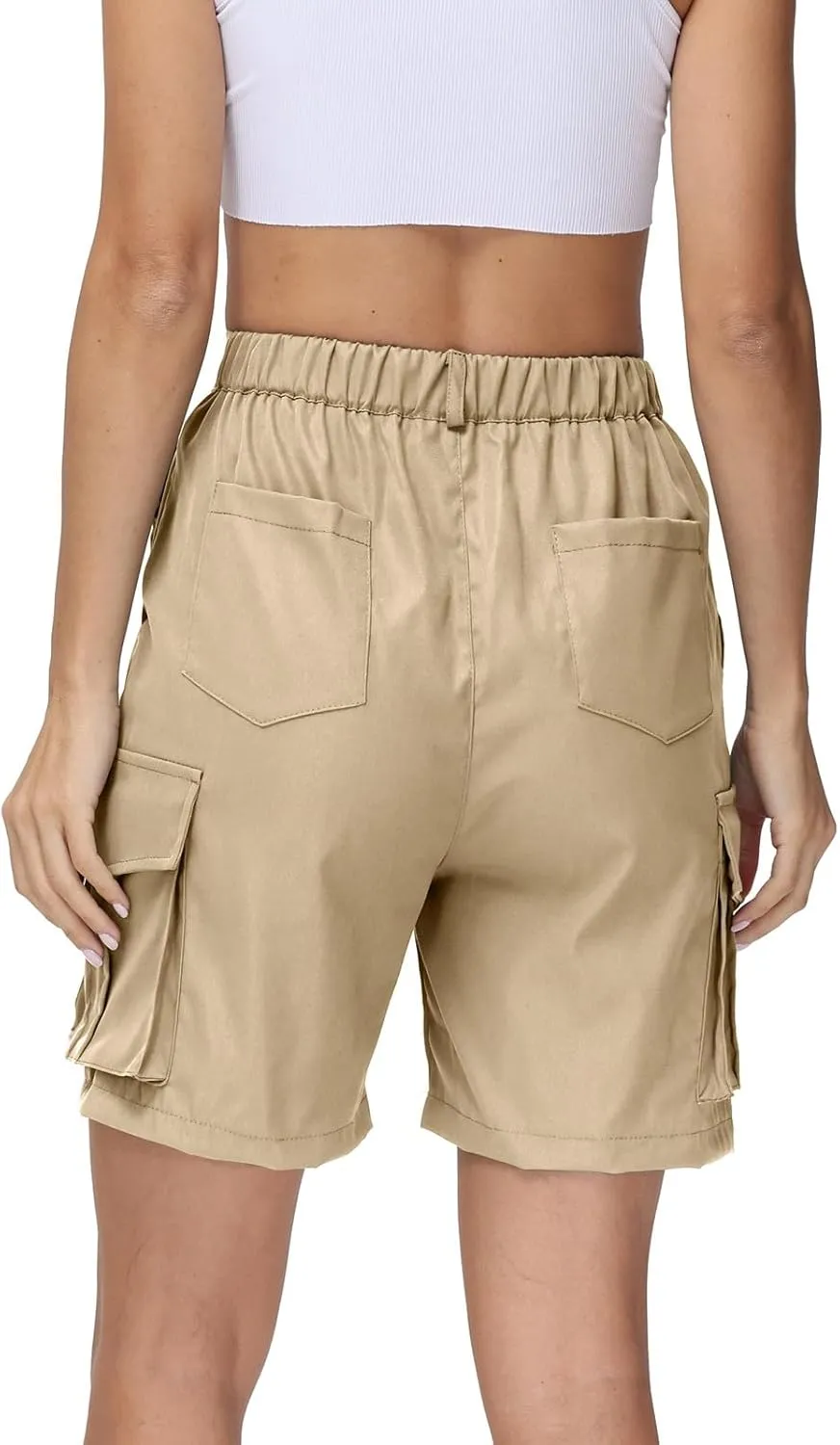 Summer Bermuda Cargo Shorts Women Knee Length Hiking Shorts 6 Pockets Casual High Waisted Camping Travel Shorts 2024