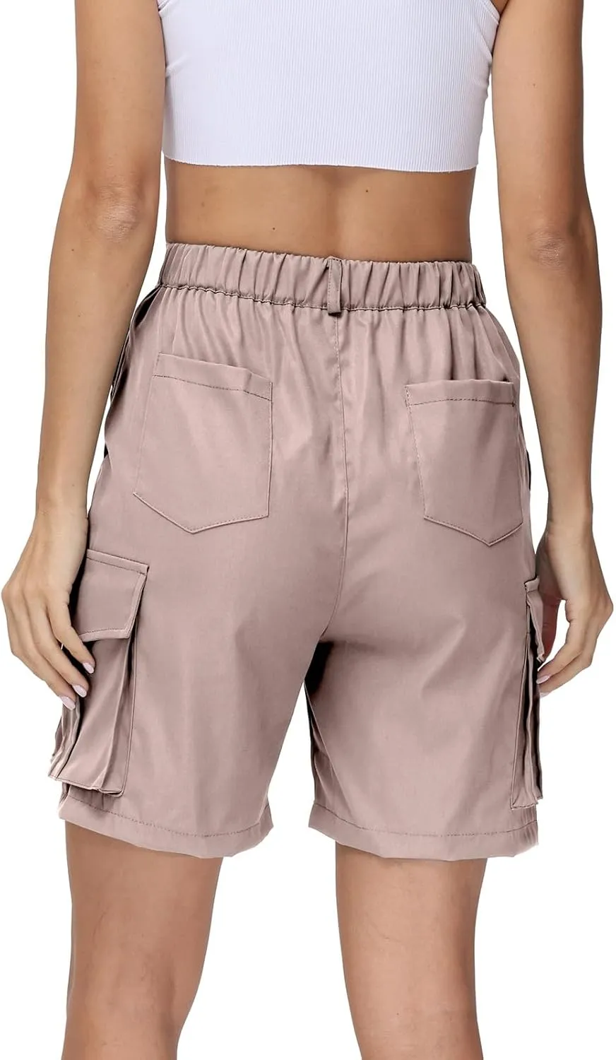 Summer Bermuda Cargo Shorts Women Knee Length Hiking Shorts 6 Pockets Casual High Waisted Camping Travel Shorts 2024