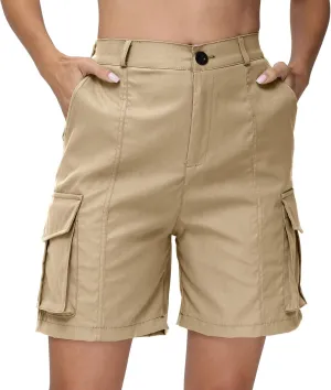 Summer Bermuda Cargo Shorts Women Knee Length Hiking Shorts 6 Pockets Casual High Waisted Camping Travel Shorts 2024
