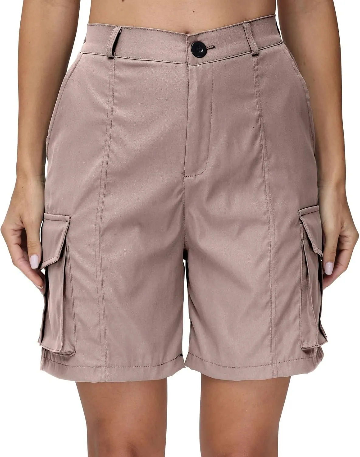 Summer Bermuda Cargo Shorts Women Knee Length Hiking Shorts 6 Pockets Casual High Waisted Camping Travel Shorts 2024