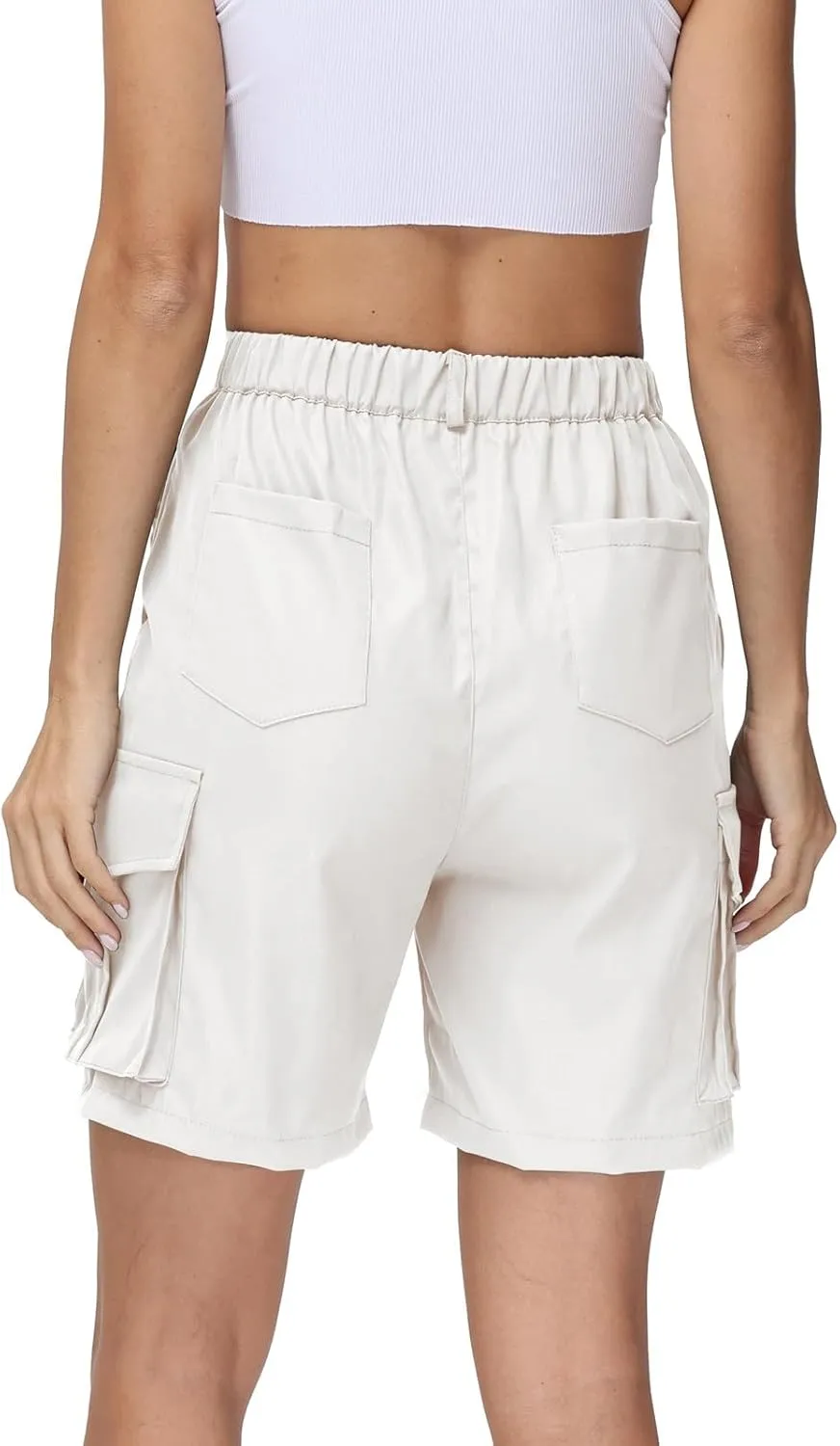 Summer Bermuda Cargo Shorts Women Knee Length Hiking Shorts 6 Pockets Casual High Waisted Camping Travel Shorts 2024