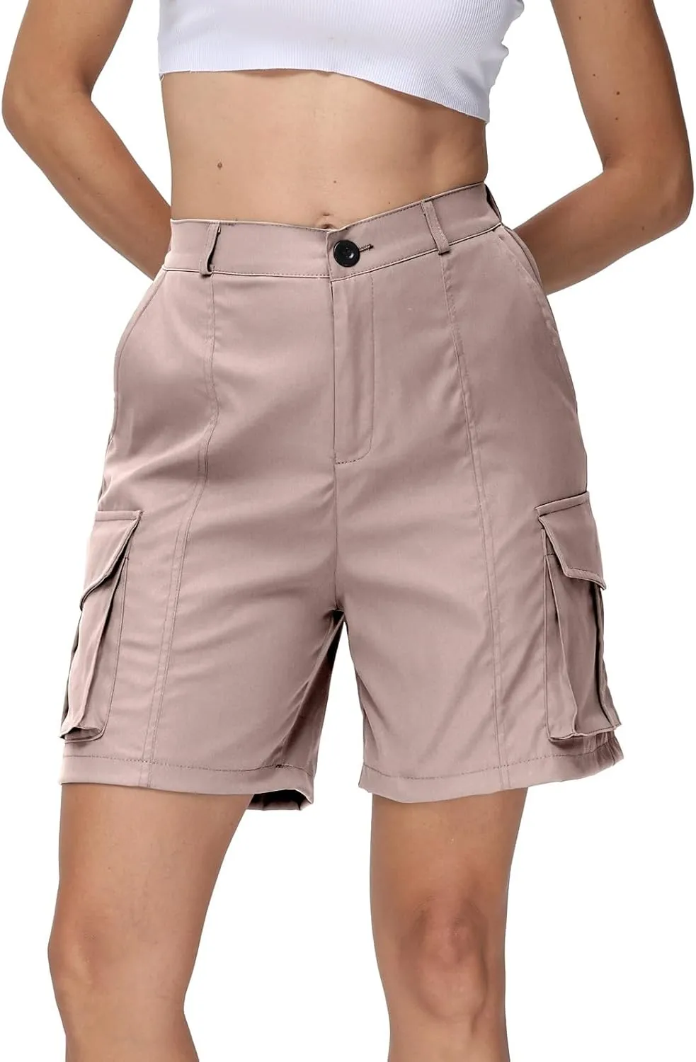 Summer Bermuda Cargo Shorts Women Knee Length Hiking Shorts 6 Pockets Casual High Waisted Camping Travel Shorts 2024