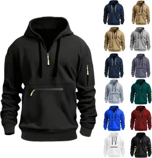 Tactical Work Hoodies for Men Quarter Zip Up Vintage Hunting Sweatshirts Winter Jackets Workout Plain Pullover Hoodie