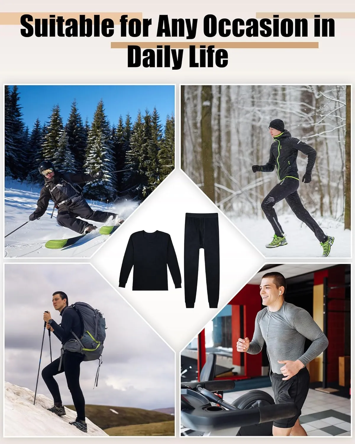 Taiyin 3 Sets Thermal Underwear for Men Cotton Johns Thermals Top and Bottom Set Base Layer for Cold Winter