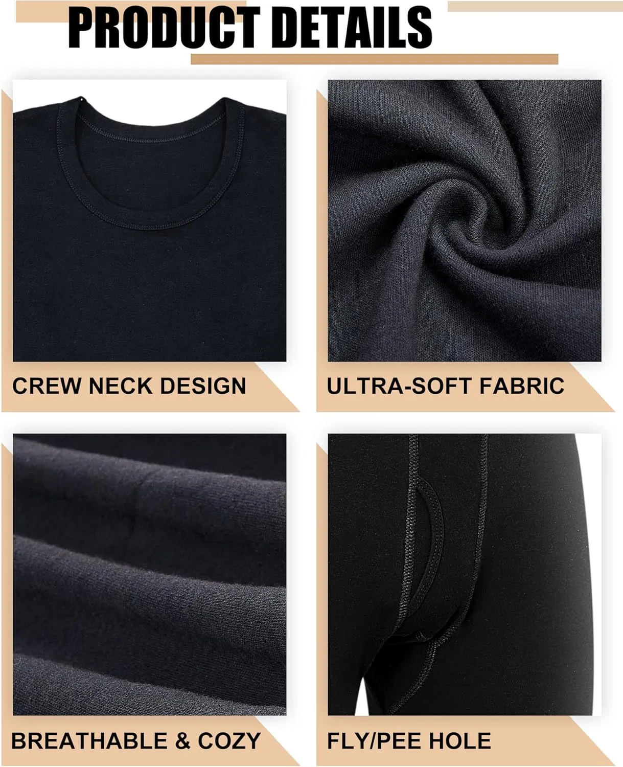 Taiyin 8 Sets Thermal Underwear for Men Soft Underwear Cotton Warm Base Layer Top Bottom for Cold Winter Weather