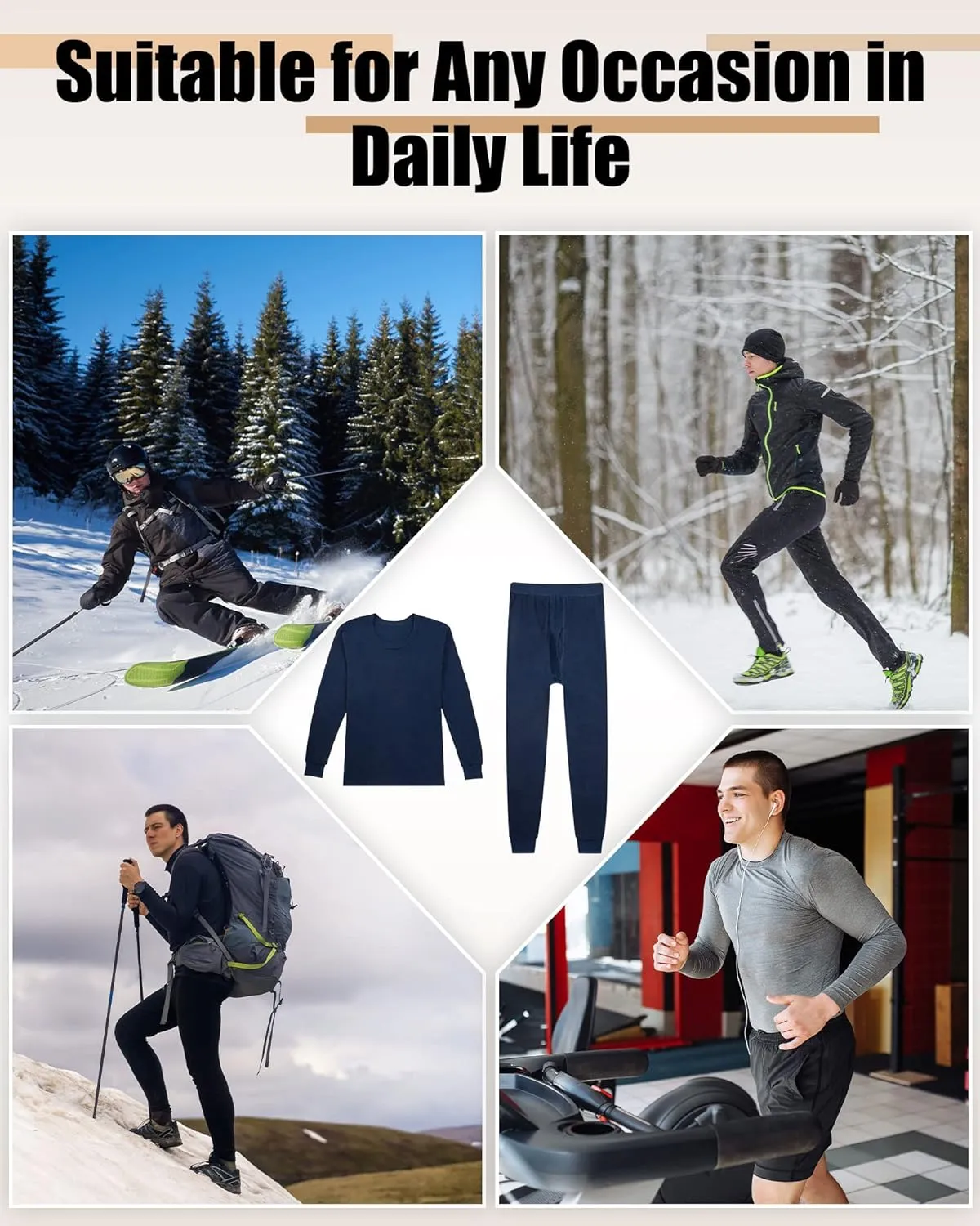 Taiyin 8 Sets Thermal Underwear for Men Soft Underwear Cotton Warm Base Layer Top Bottom for Cold Winter Weather