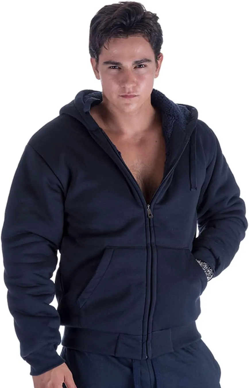 TanBridge Mens Sherpa Lined Hoodie Zip Up Plus Sizes Warm Fleece Hoodie with Padded Sleeve & Rib Cuffs