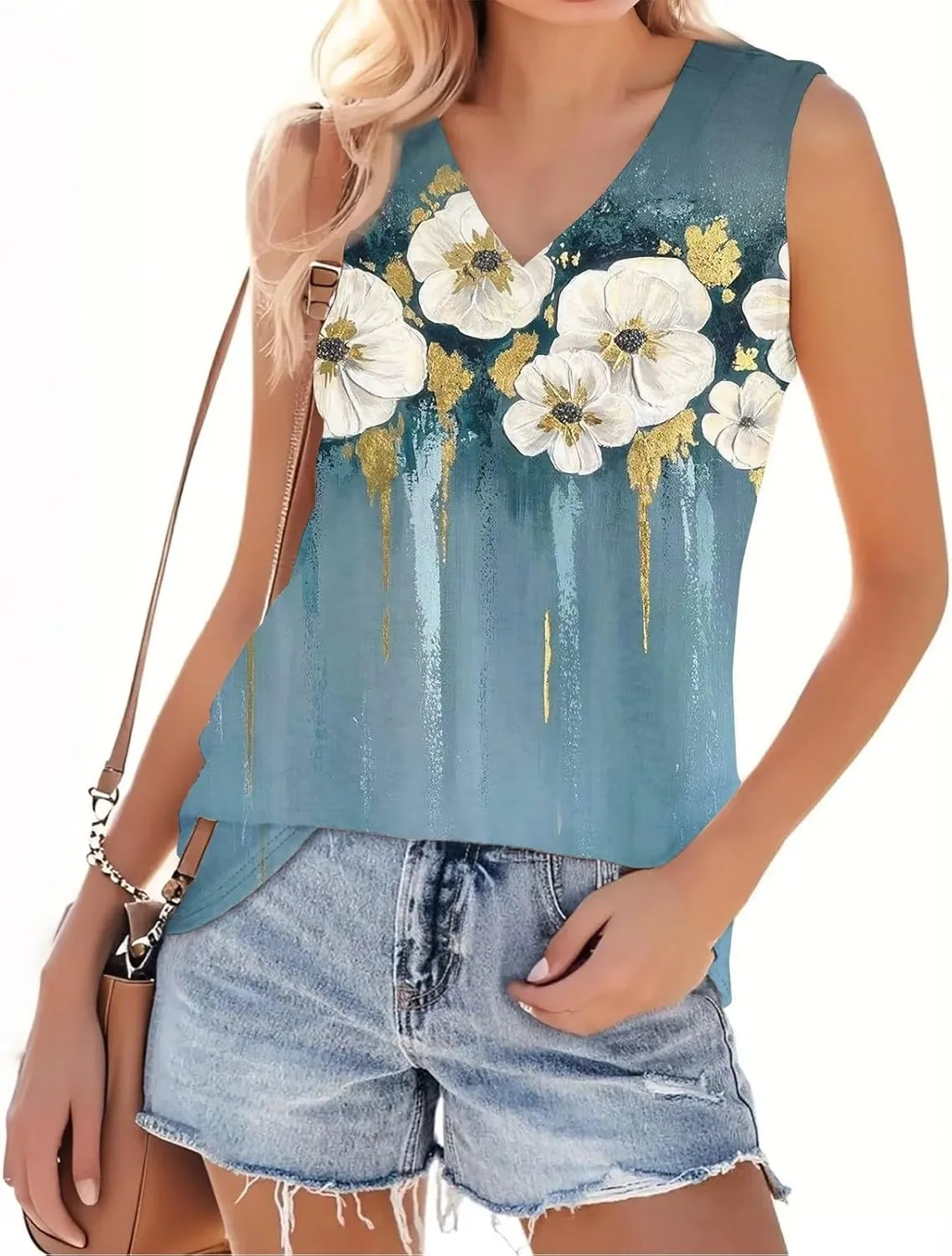 Tank Top for Women 2025 Sleeveless V Neck Summer Causal Loose Fit Tops Basic Flowy Dressy Cute Long Shirts Outfits