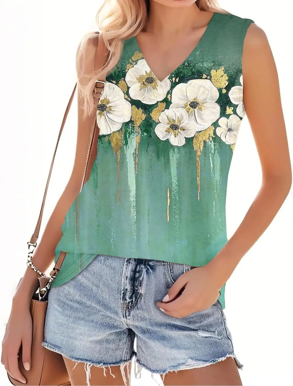 Tank Top for Women 2025 Sleeveless V Neck Summer Causal Loose Fit Tops Basic Flowy Dressy Cute Long Shirts Outfits