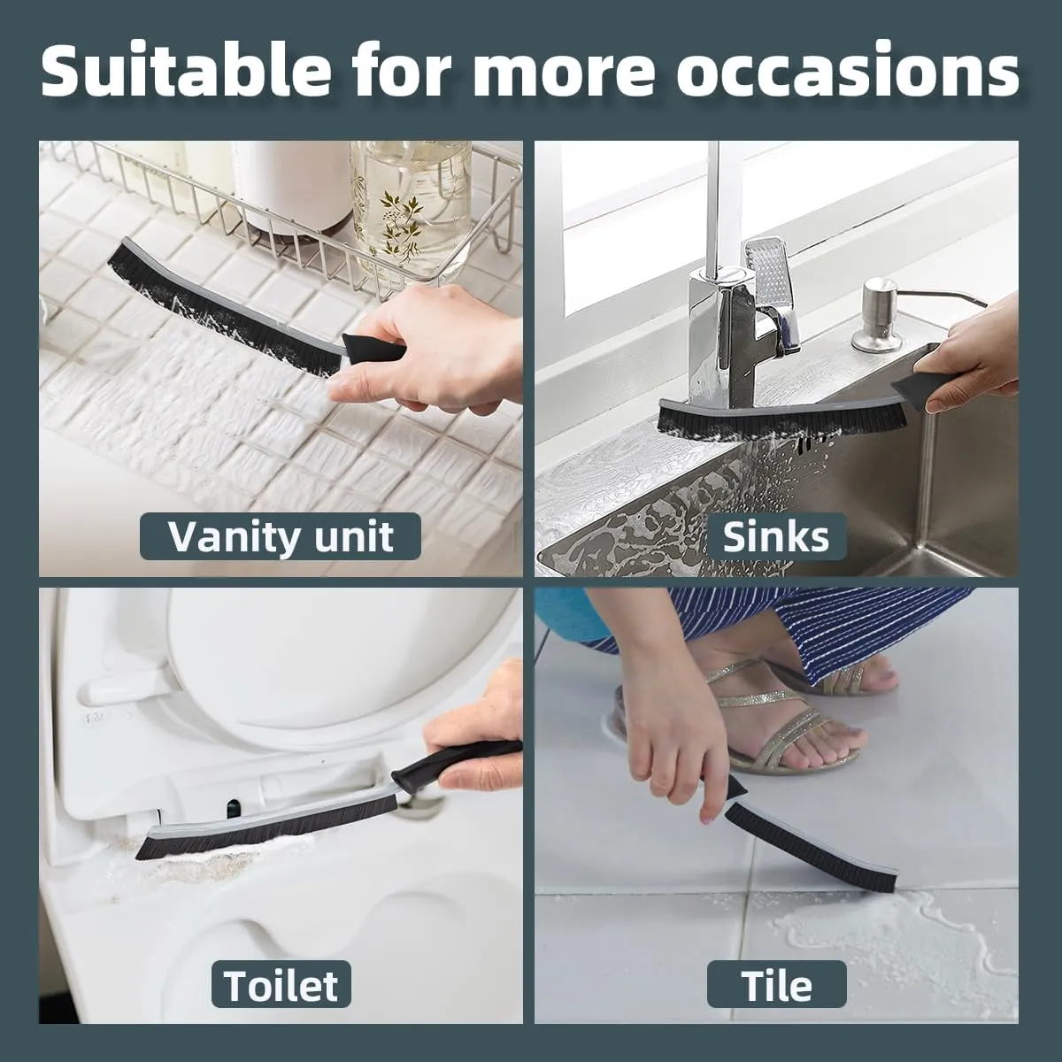 Toilet Brush, 4 Pcs Bathroom Cleaning Brush, Gap Scrub Brush with Hanging Hole, Multifunctional Hard Bristle Crevice Cleaning Brush, Cleaner Tools for Sinks, Tub, Shower, Tile, Toilet Seat (4, Black)