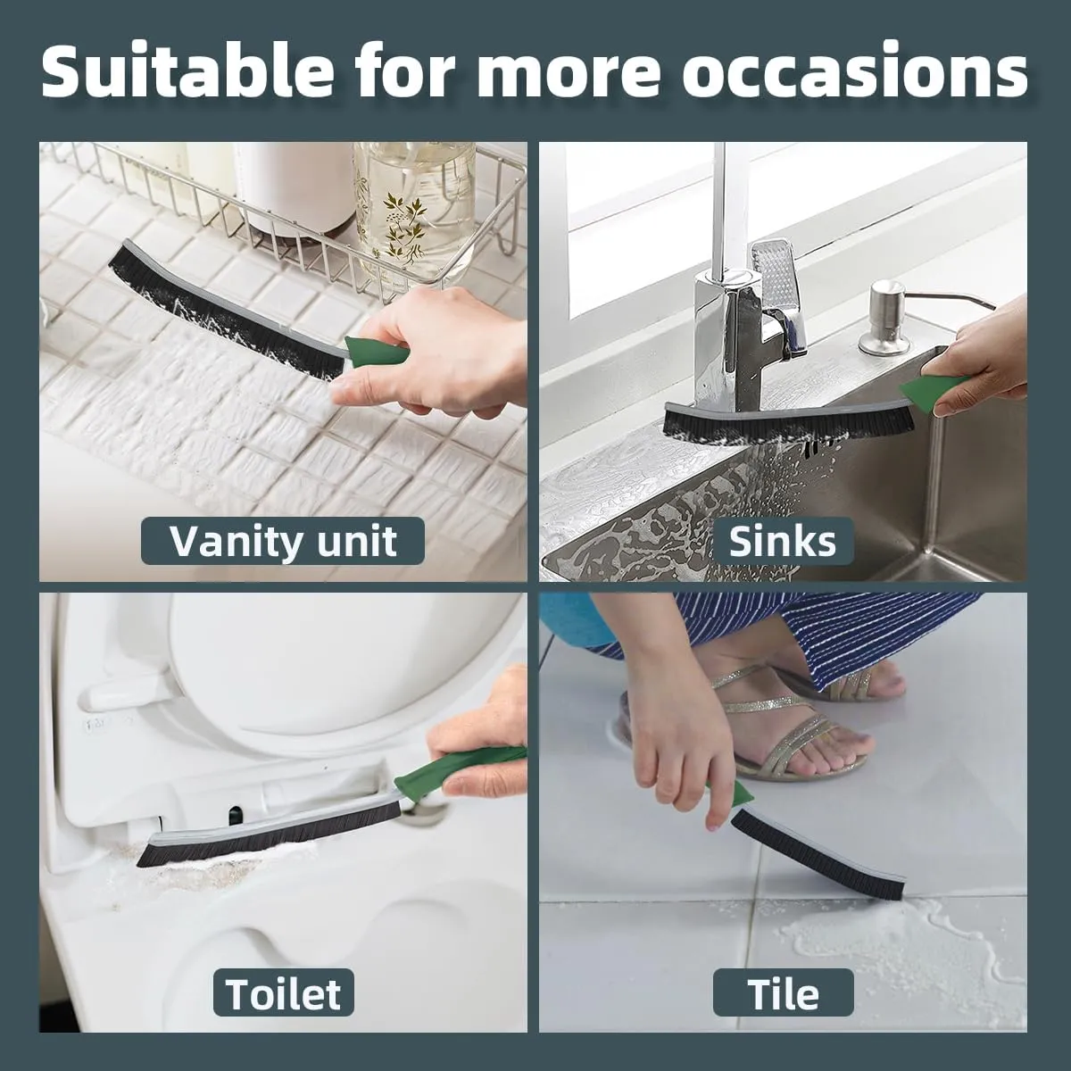 Toilet Brush, 4Pcs Bathroom Cleaning Brush, Toilet Scrubber, Deep Toilet Bowl Brush with Hanging Hole, Multifunctional Gap Cleaning Brush, Bristles for Kitchen Sinks, Tub,Shower (4, Green)