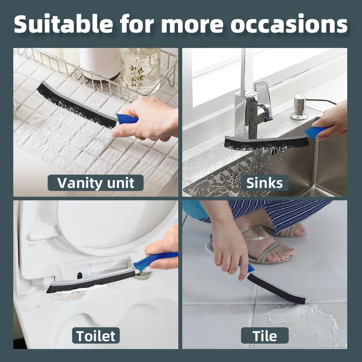 Toilet Brush, 4Pcs Bathroom Cleaning Brush, Toilet Scrubber, Deep Toilet Bowl Brush with Hanging Hole, Multifunctional Gap Cleaning Brush, Bristles for Kitchen Sinks, Tub,Shower (4, Lichen Blue)