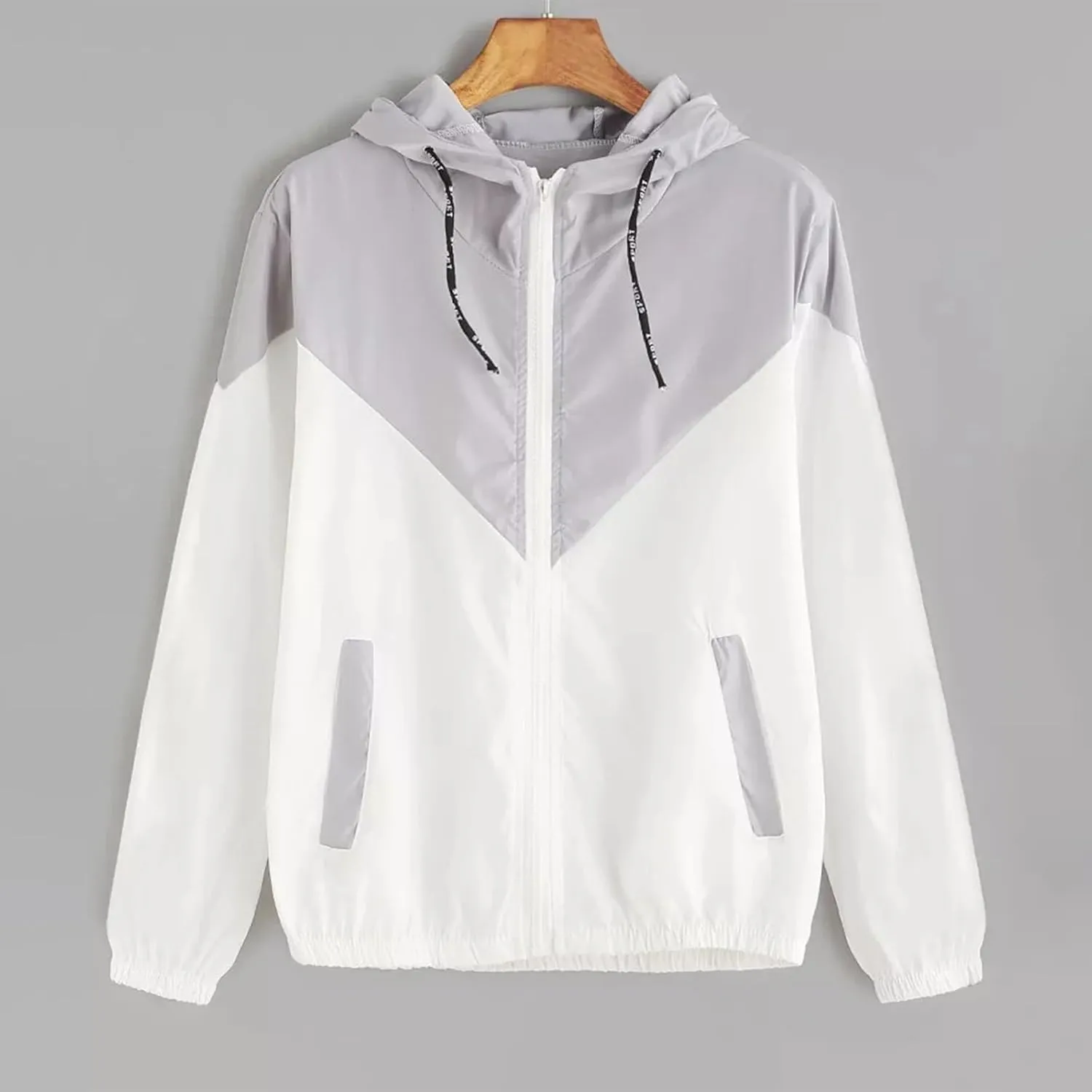 Uillui Active Rain Jacket for Women Petite Size Waterproof Hooded Rain Coat Teen Girls Casual Color Block Windbreaker Jacket