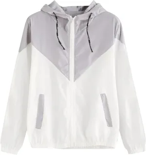 Uillui Active Rain Jacket for Women Petite Size Waterproof Hooded Rain Coat Teen Girls Casual Color Block Windbreaker Jacket