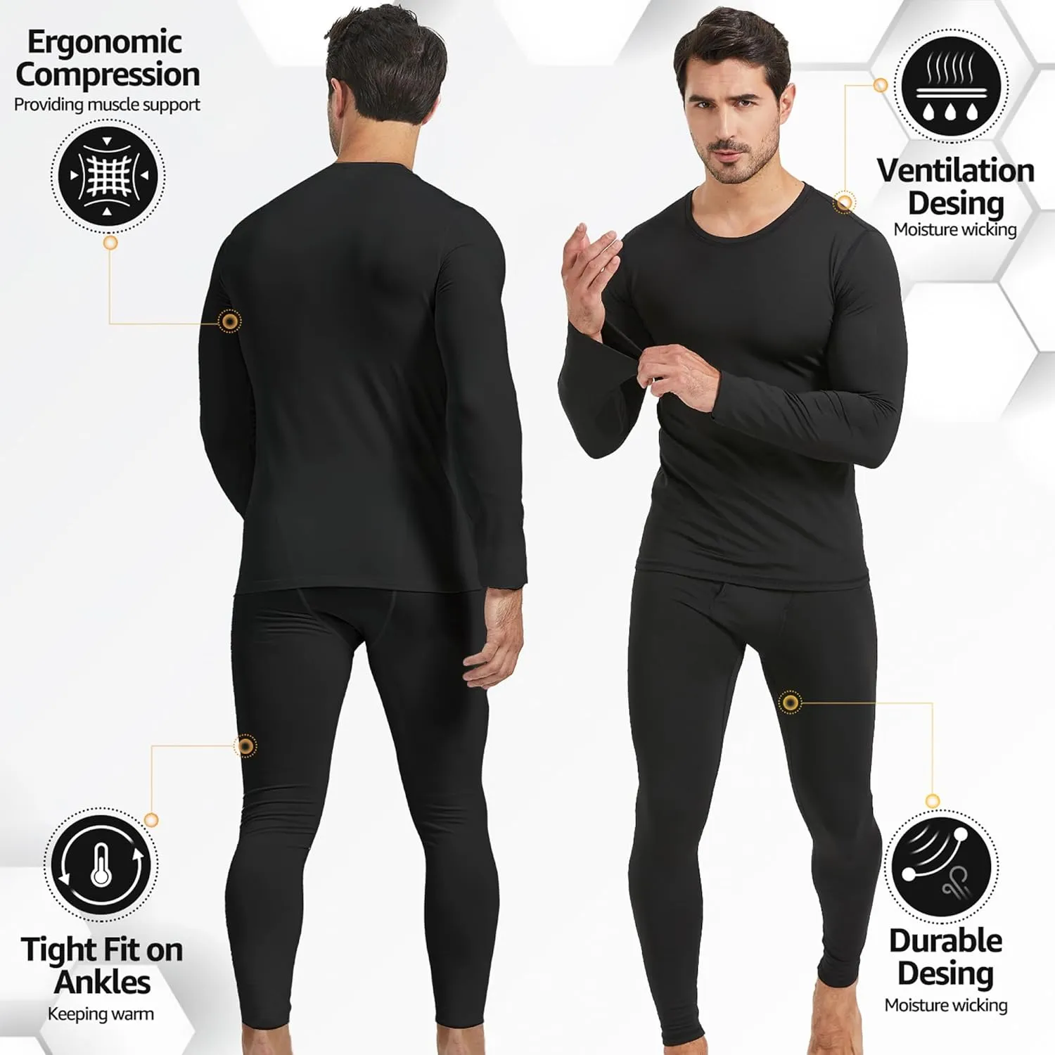 UNIQUEBLLA Long Johns Thermal Underwear Set for Men Thermal Base Layer Cold Weather Bottom Top