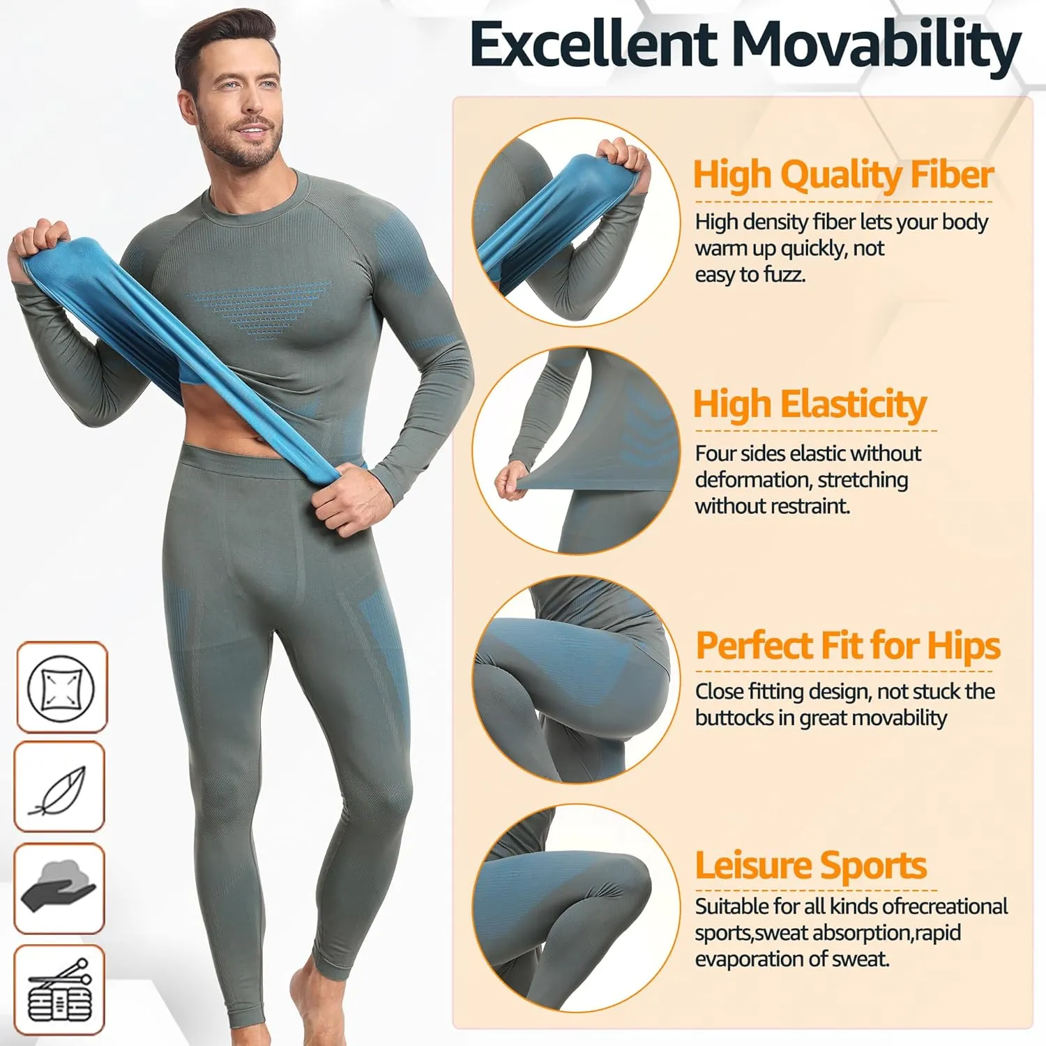 UNIQUEBLLA Long Johns Thermal Underwear Set for Men Thermal Base Layer Cold Weather Bottom Top