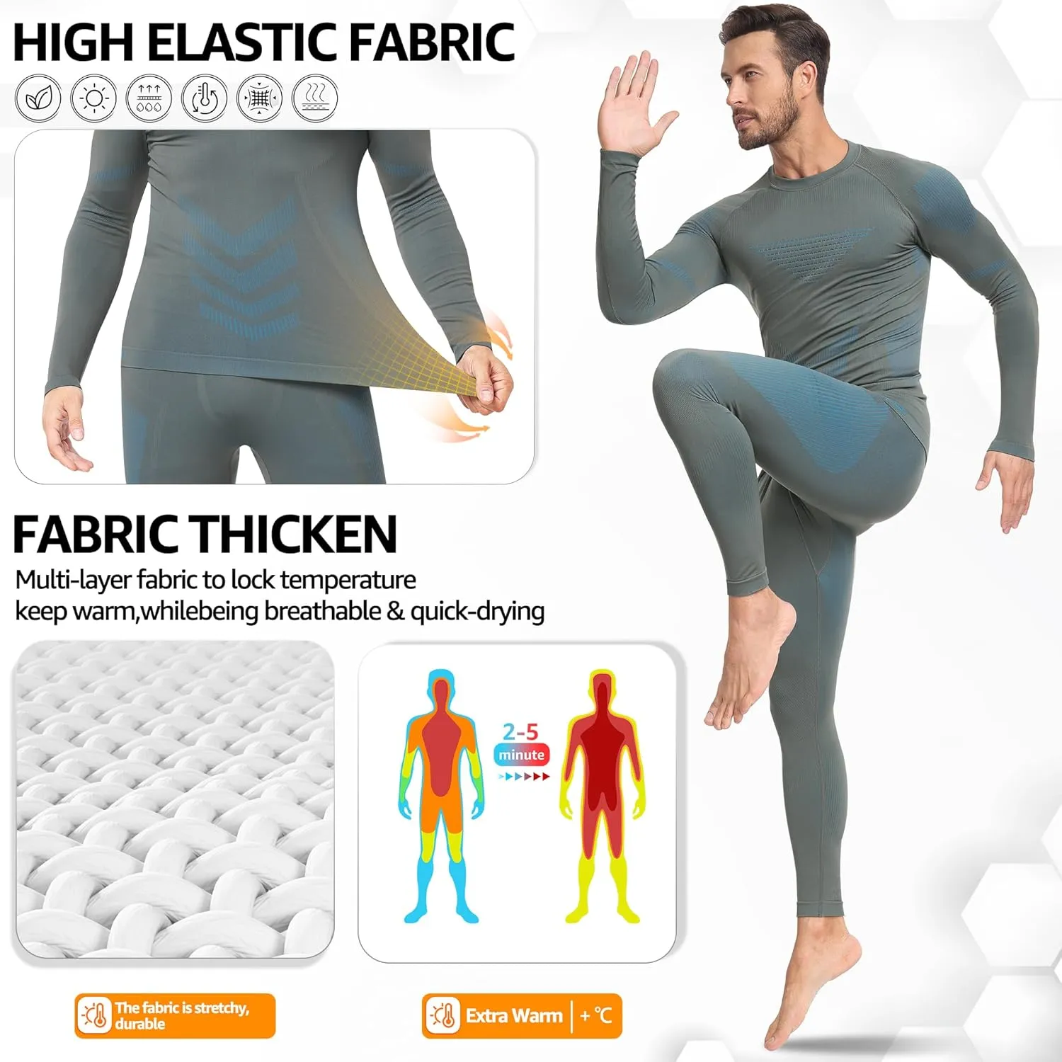 UNIQUEBLLA Long Johns Thermal Underwear Set for Men Thermal Base Layer Cold Weather Bottom Top