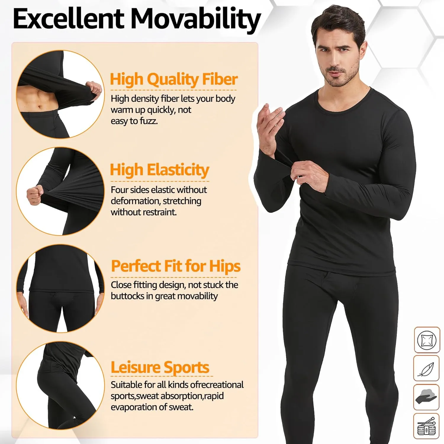 UNIQUEBLLA Long Johns Thermal Underwear Set for Men Thermal Base Layer Cold Weather Bottom Top