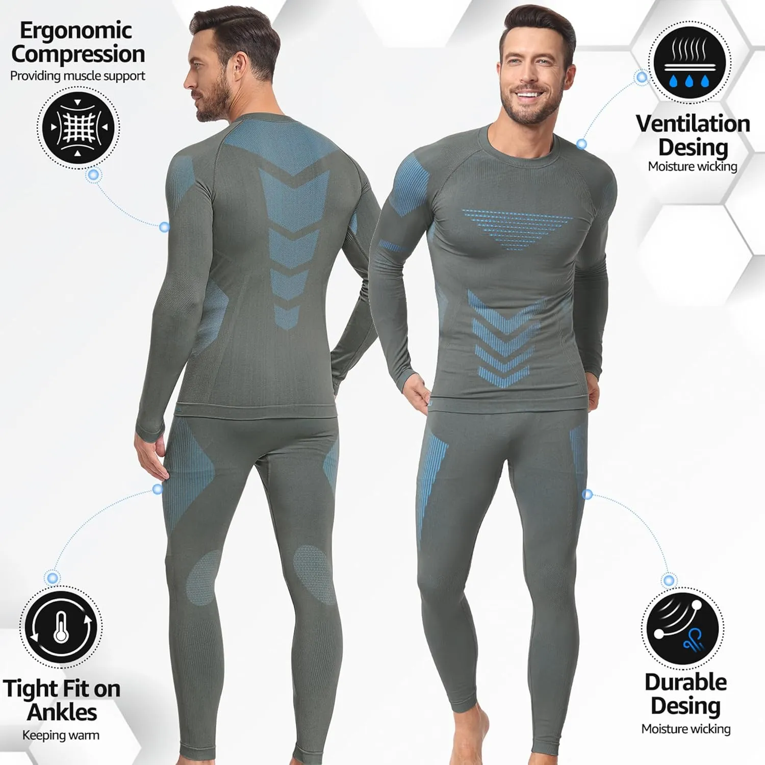 UNIQUEBLLA Long Johns Thermal Underwear Set for Men Thermal Base Layer Cold Weather Bottom Top