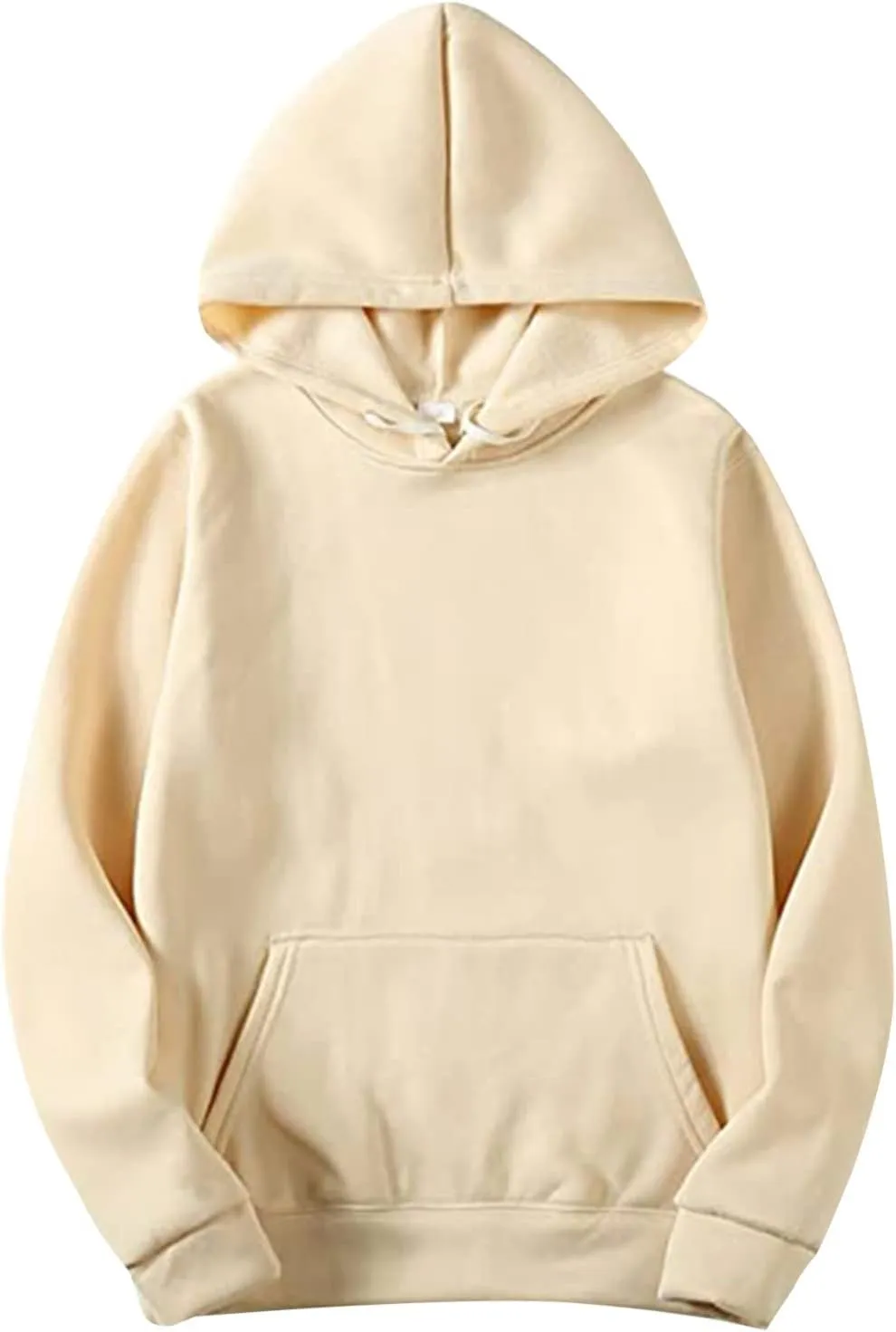 Unisex Fleece Long Sleeves Drawstring Plain Hooded Sweatshirt Pullover Solid Hoodie Top Undershirt