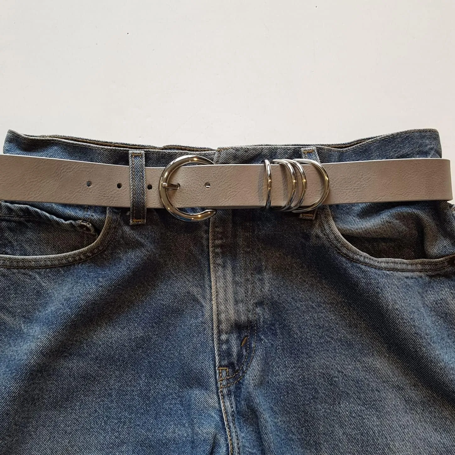 Vegan Leathrette Jean Belt with Double D Shape Buckle