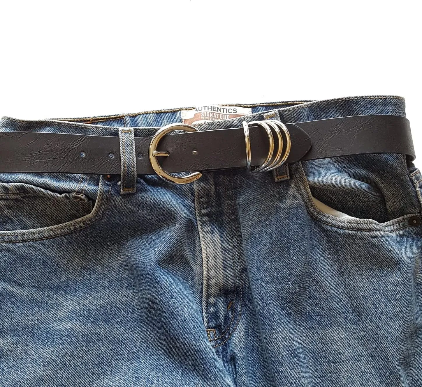 Vegan Leathrette Jean Belt with Double D Shape Buckle