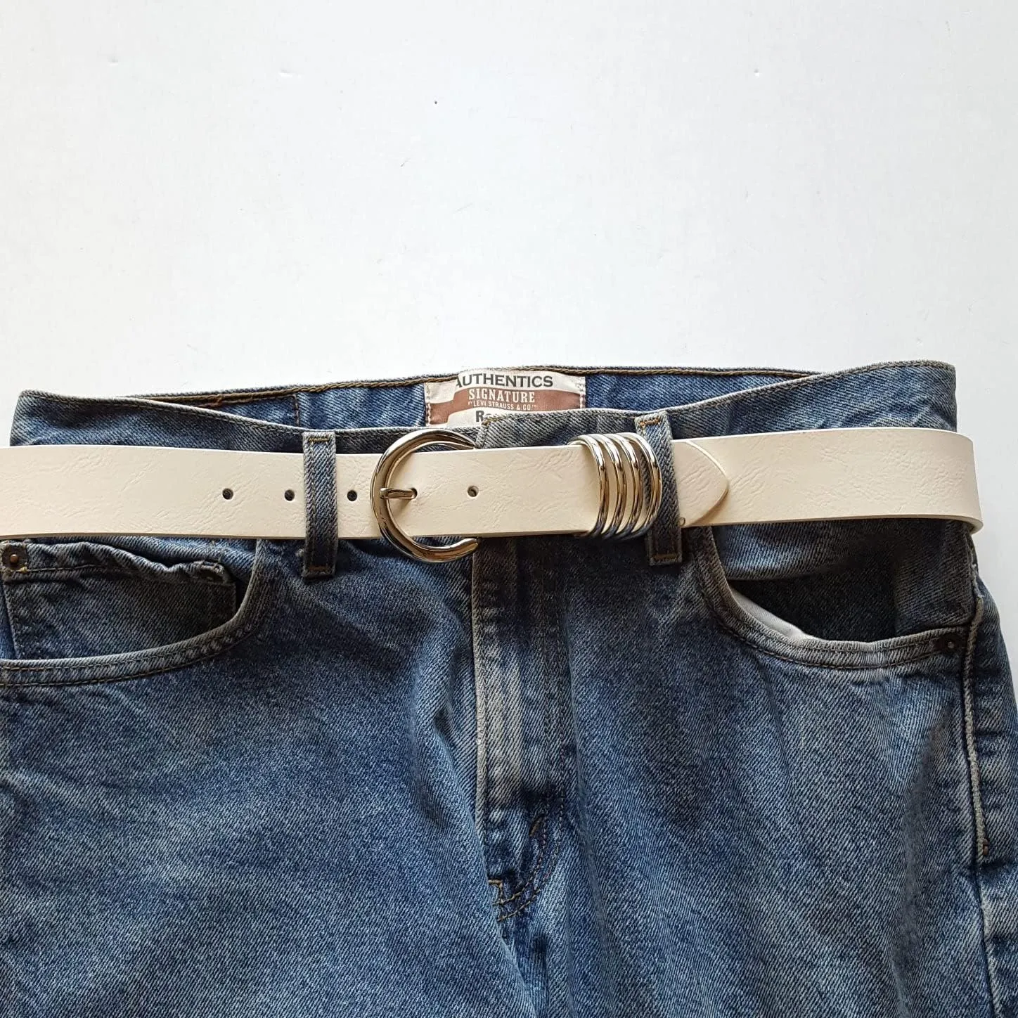 Vegan Leathrette Jean Belt with Double D Shape Buckle
