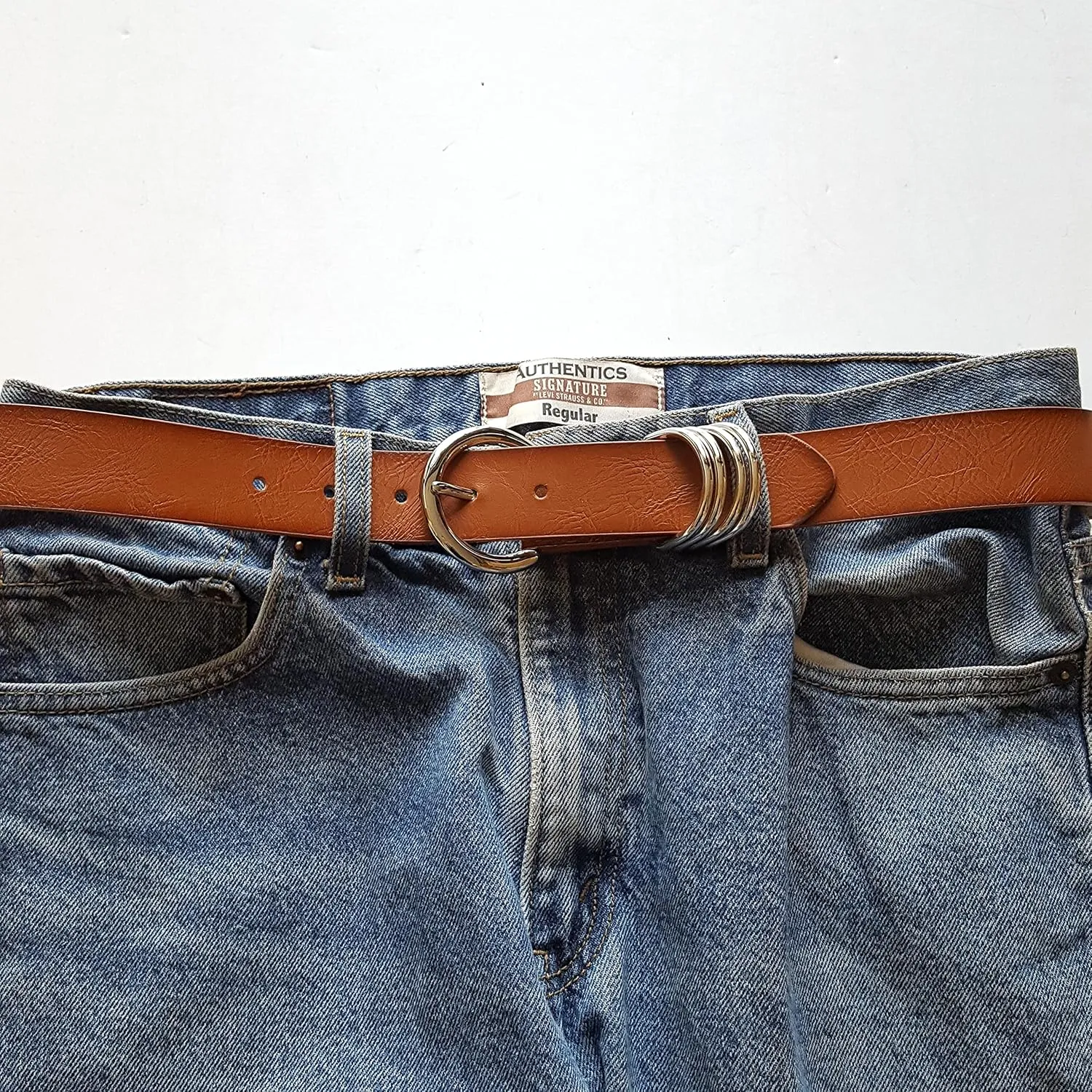 Vegan Leathrette Jean Belt with Double D Shape Buckle