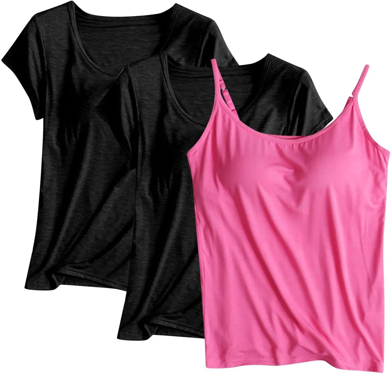 Women Active Quick Dry Stretch Shirt 3 Piece Ultra Soft Built in Bra Homewear Tops Solid Color Breathable Loungewear