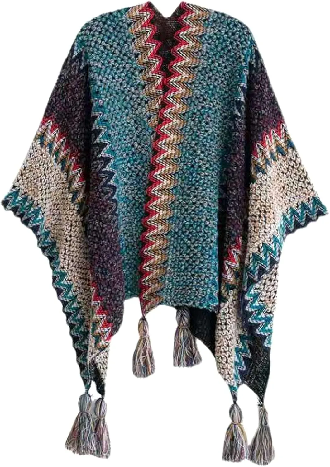 Women Boho Open Front Poncho Cape Pashmina Shawls Wrap Oversized Sweater Knitting Cardigan Blanket for Fall Winter