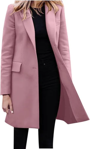 Women Elegant Notched Collar Double Breasted Wool Blend Over Coat Double-Breasted Lapel Jacket Outwear