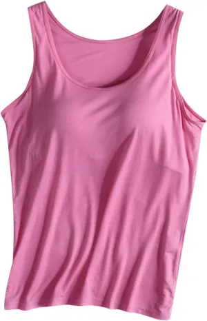 Women Plus Size Tank Tops with Built-in Bra Padded Sleeveless Crew Neck Soft Top Summer Athletic Yoga Camisole