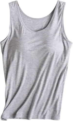 Women Plus Size Tank Tops with Built-in Bra Padded Sleeveless Crew Neck Soft Top Summer Athletic Yoga Camisole
