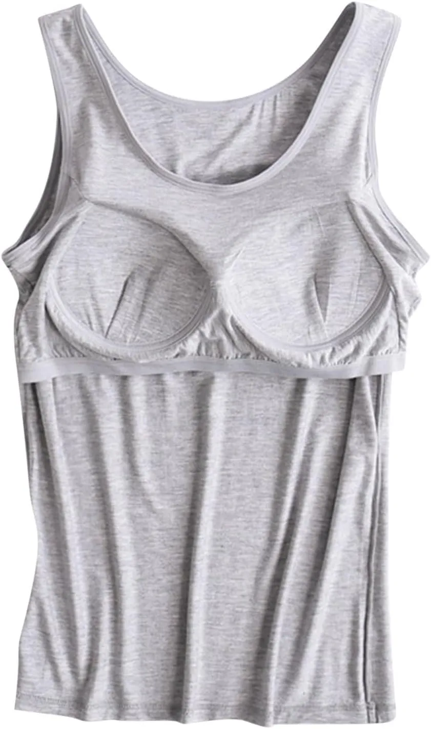 Women Plus Size Tank Tops with Built-in Bra Padded Sleeveless Crew Neck Soft Top Summer Athletic Yoga Camisole
