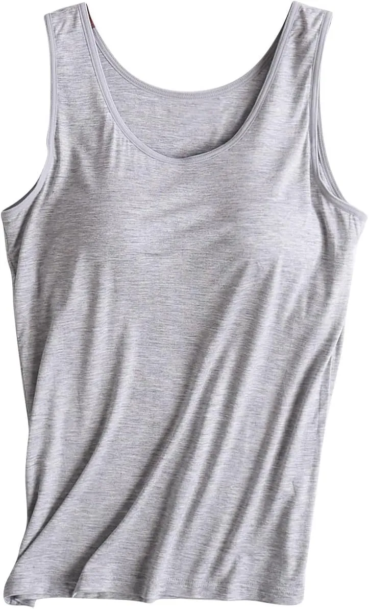 Women Plus Size Tank Tops with Built-in Bra Padded Sleeveless Crew Neck Soft Top Summer Athletic Yoga Camisole