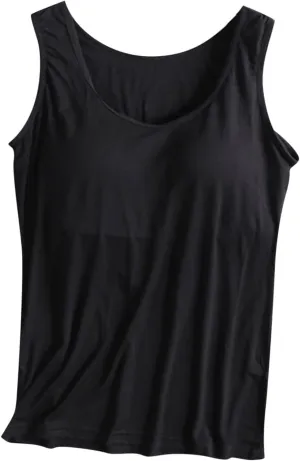 Women Plus Size Tank Tops with Built-in Bra Padded Sleeveless Crew Neck Soft Top Summer Athletic Yoga Camisole