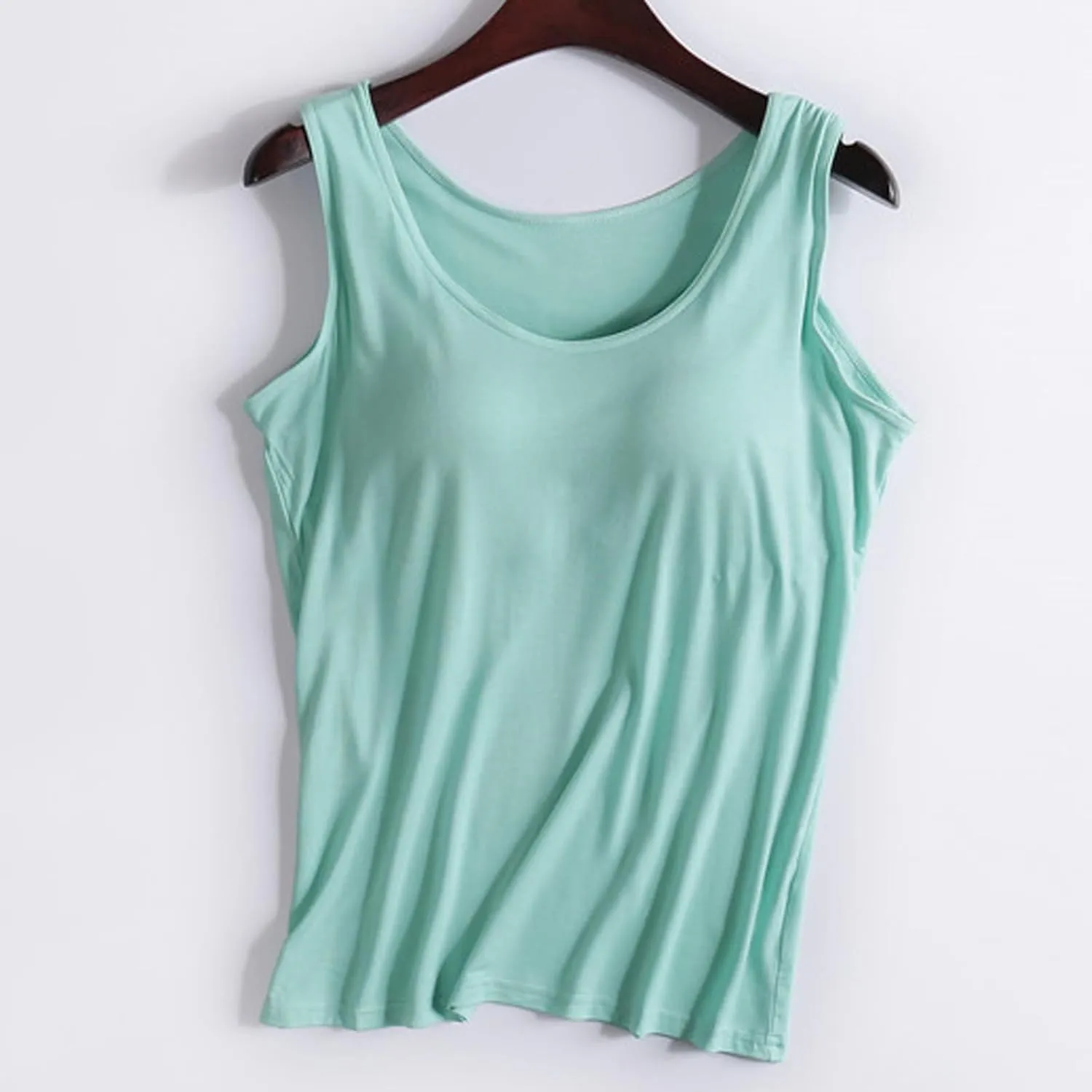 Women Plus Size Tank Tops with Built-in Bra Padded Sleeveless Crew Neck Soft Top Summer Athletic Yoga Camisole