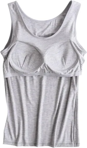 Women Plus Size Tank Tops with Built-in Bra Padded Sleeveless Crew Neck Soft Top Summer Athletic Yoga Camisole
