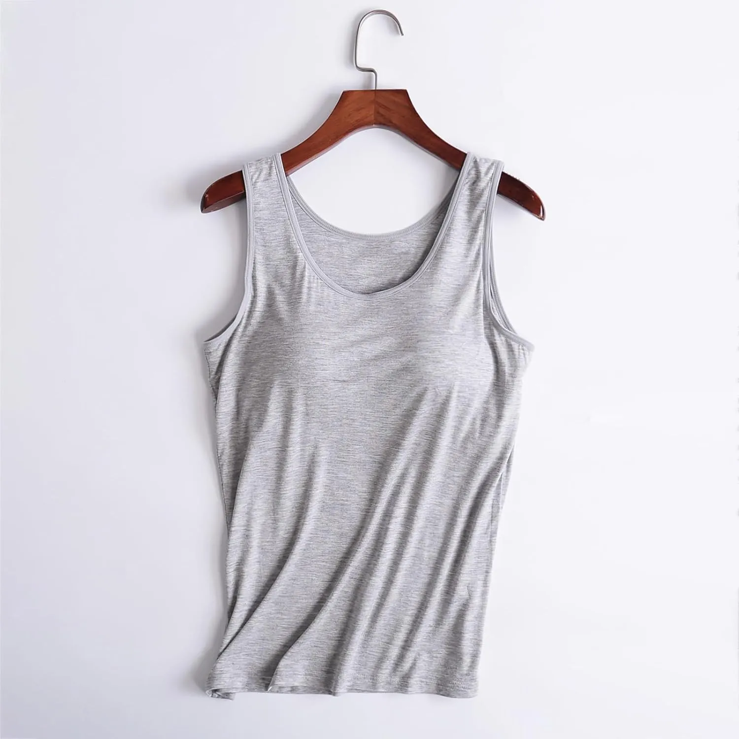 Women Plus Size Tank Tops with Built-in Bra Padded Sleeveless Crew Neck Soft Top Summer Athletic Yoga Camisole