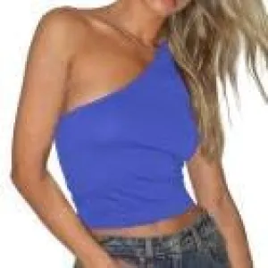 Women Summer Crop Tank Top Double Lined One Shoulder Athletic Tops Sleeveless Cute Going Out Cami Outfit