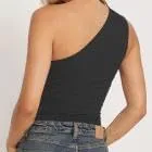 Women Summer Crop Tank Top Double Lined One Shoulder Athletic Tops Sleeveless Cute Going Out Cami Outfit