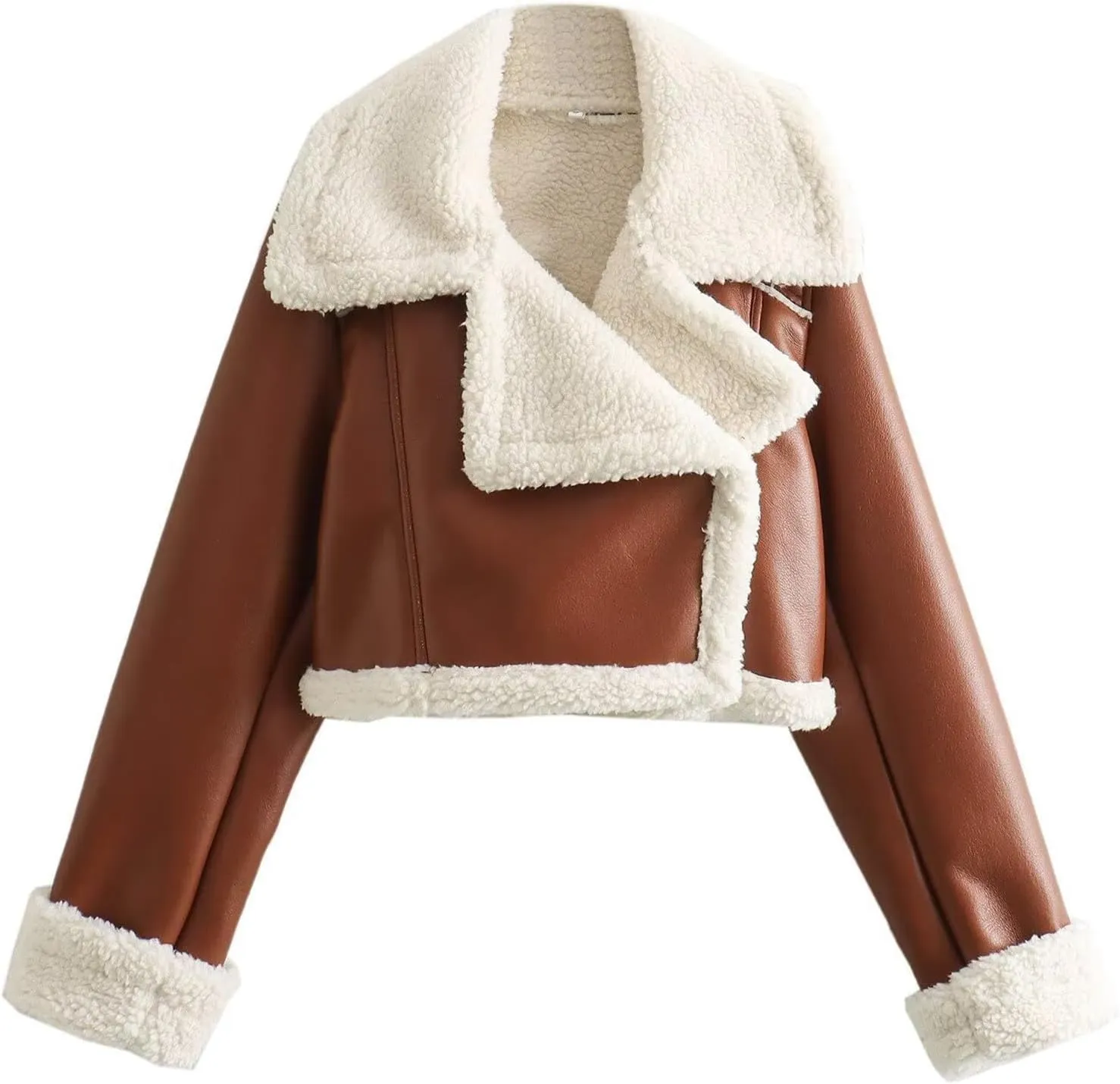 Women Winter Leather Jacket Thicken Fleece Lined Motorcycle Jacket Faux Fur Shearling Fluffy Coat Bomber Coats