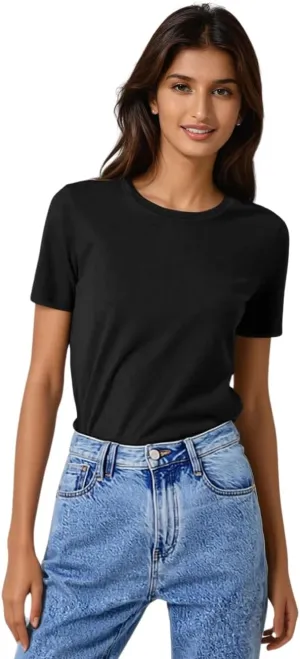 Women's Basic T Shirt, Summer 2025 Cotton Crewneck Tees, Regular Fit, Short-Sleeve, Plain T-Shirts, Trendy Casual Tees Shirts