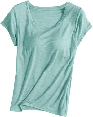 Womens Built-in Bra T-Shirt Padded Active Yoga Tops Short Sleeves Plain Blouses Soft Pajama Casual Workout Shirts