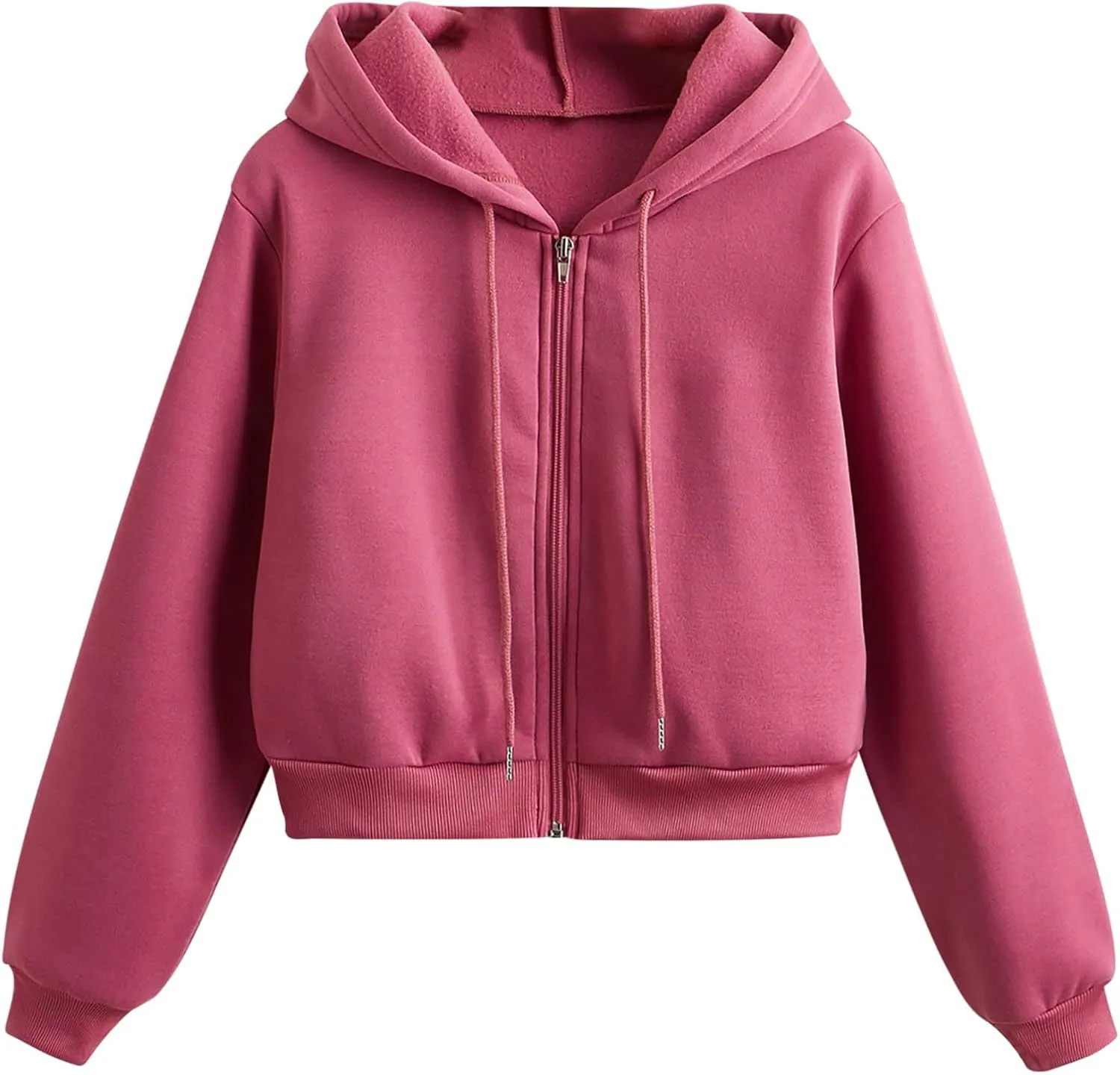 Women's Cropped Hoodie Long Sleeve Plain Lightweight Zip Up Hooded Sweatshirts Outwear Teens Tops with Pockets