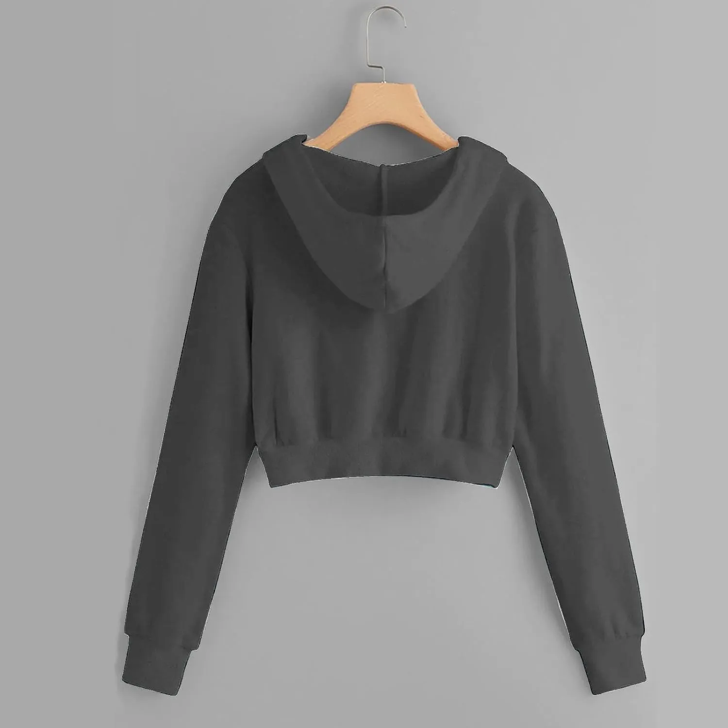 Women's Cropped Hoodie Long Sleeve Plain Lightweight Zip Up Hooded Sweatshirts Outwear Teens Tops with Pockets