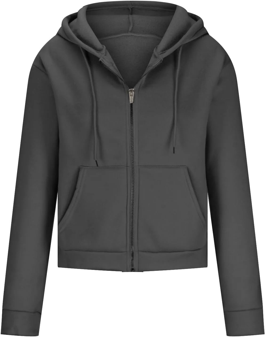 Women's Cropped Hoodie Long Sleeve Plain Lightweight Zip Up Hooded Sweatshirts Outwear Teens Tops with Pockets