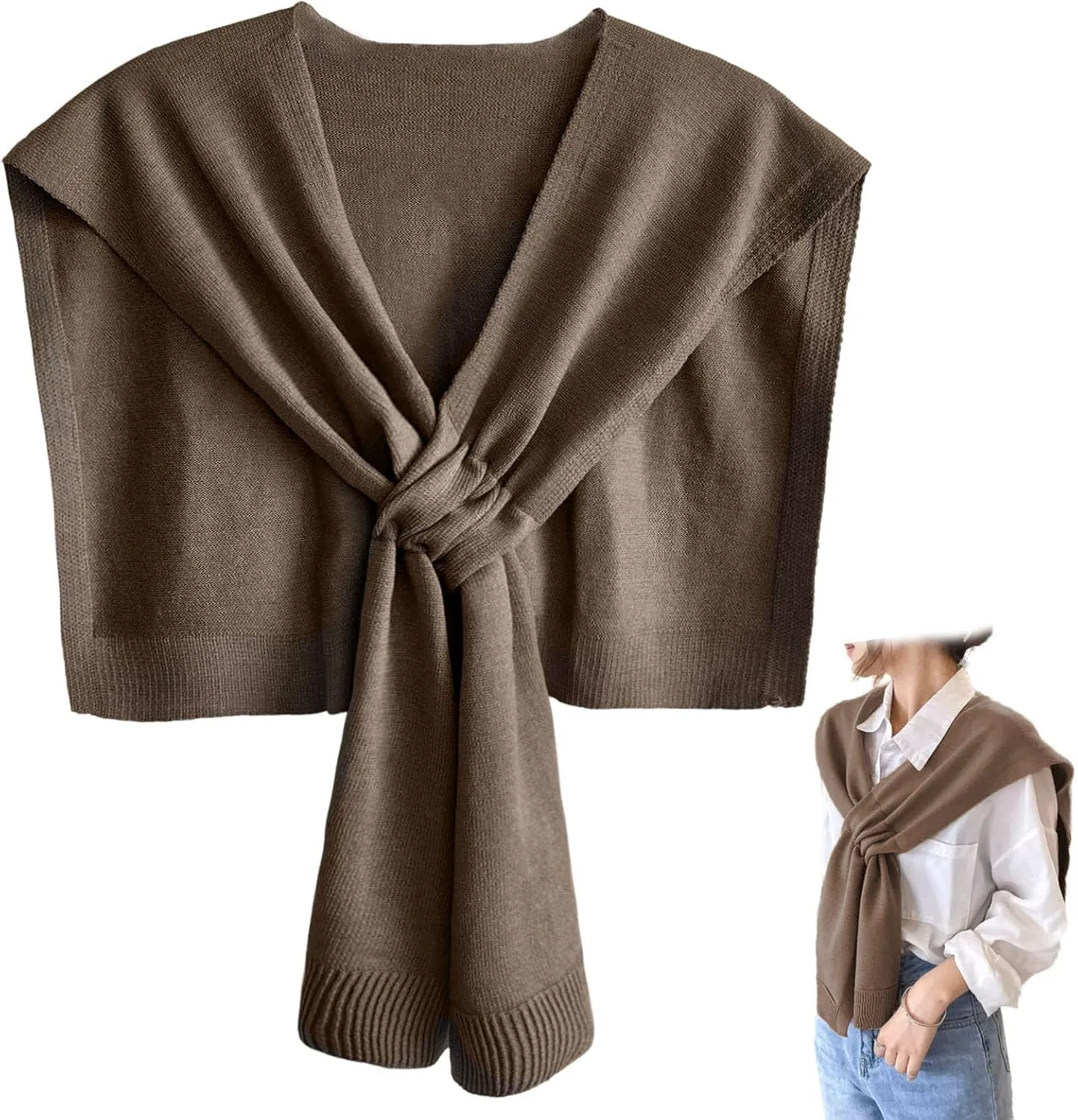 Women's Fashion Knitted Shawl - Khaki Sweater Shawl for Air-Conditioned Rooms